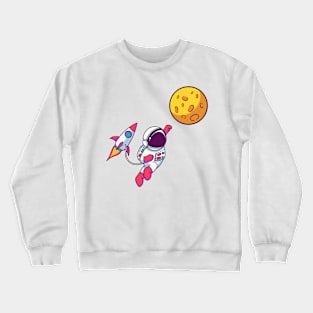 Astronaut Flying Rocket To The Moon Crewneck Sweatshirt